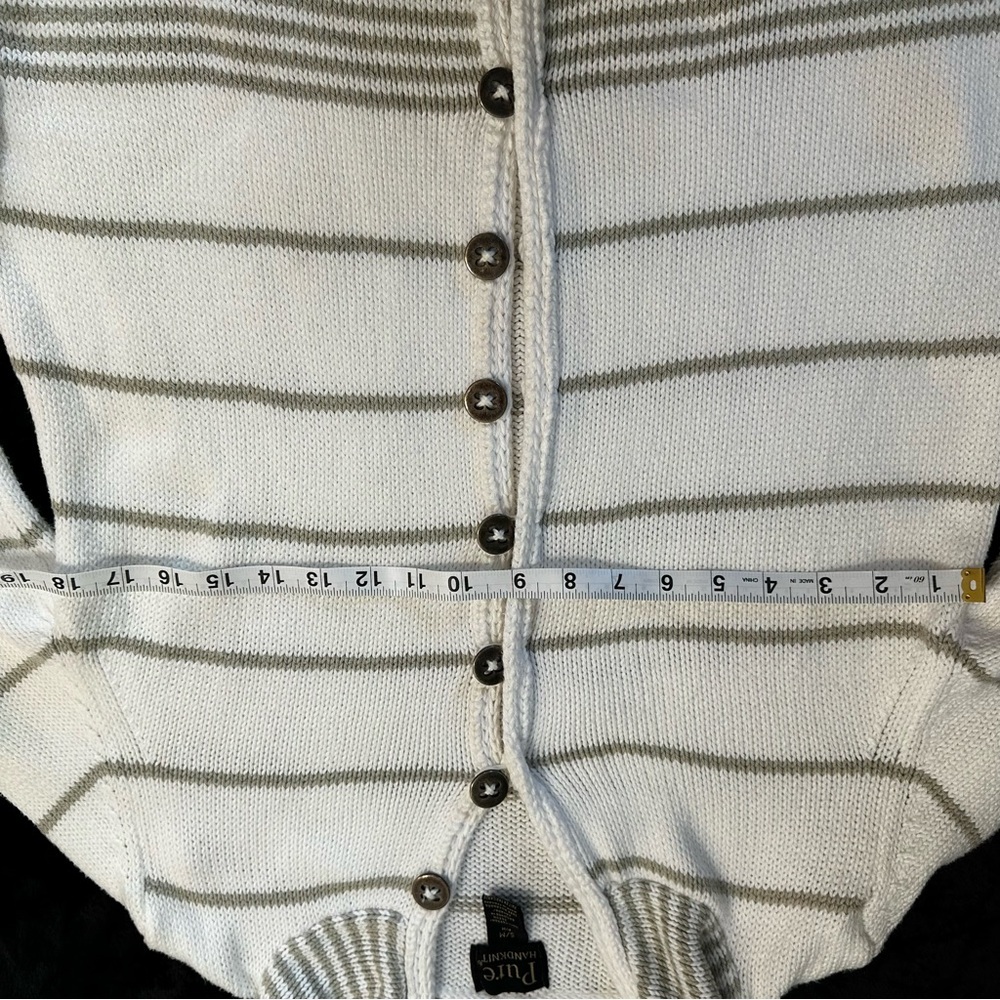 Pure Handknit Striped Button Front Hoodie Cardigan Sweater Women’s S/M - Picture 5 of 13